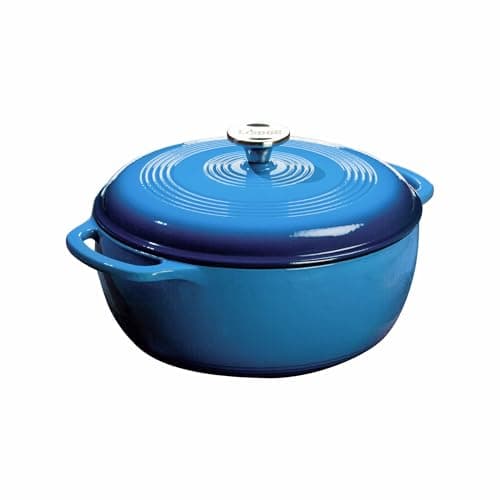 Lodge Essential Enamel Cast Iron Dutch Oven 6 Quarts - Perfect for Bread Baking, Braising, Marinating & Slow Cooking, Features Moisture-Sealing Lid & Dual Handles, Kitchen Essentials, Caribbean Blue